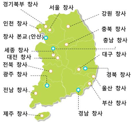 <전국 청년창업사관학교 운영 지역>